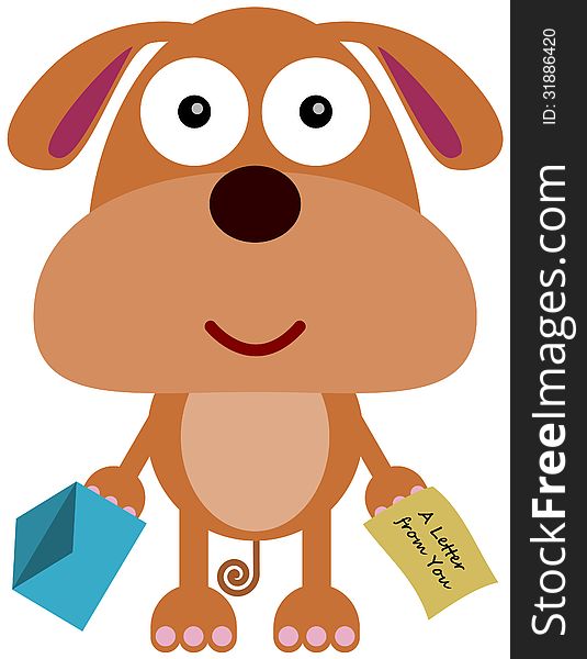 Illustration of a dog holding a letter. Illustration of a dog holding a letter