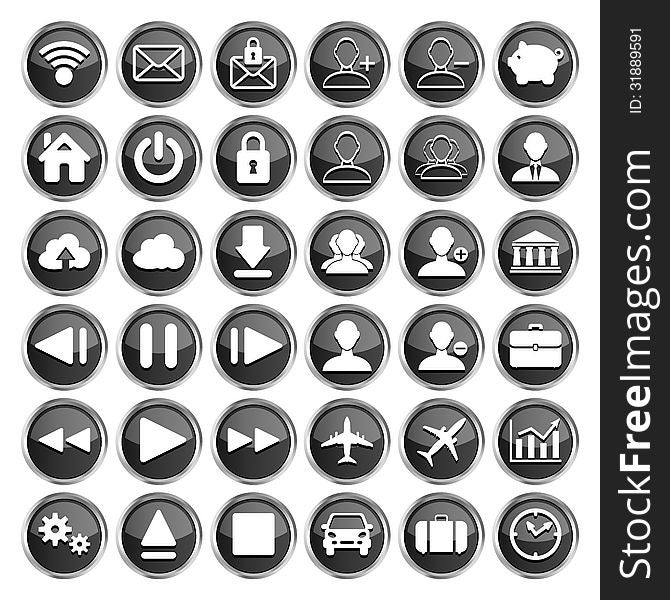 Set of black web, multimedia and business icons on a white background