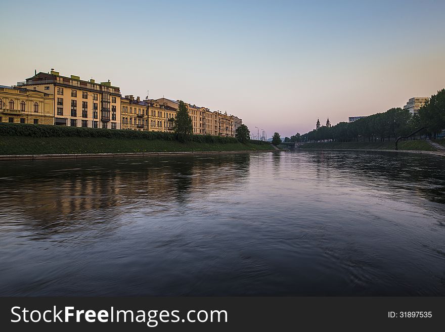 Early morning in Vilnius, Lithuania. The Neris river.