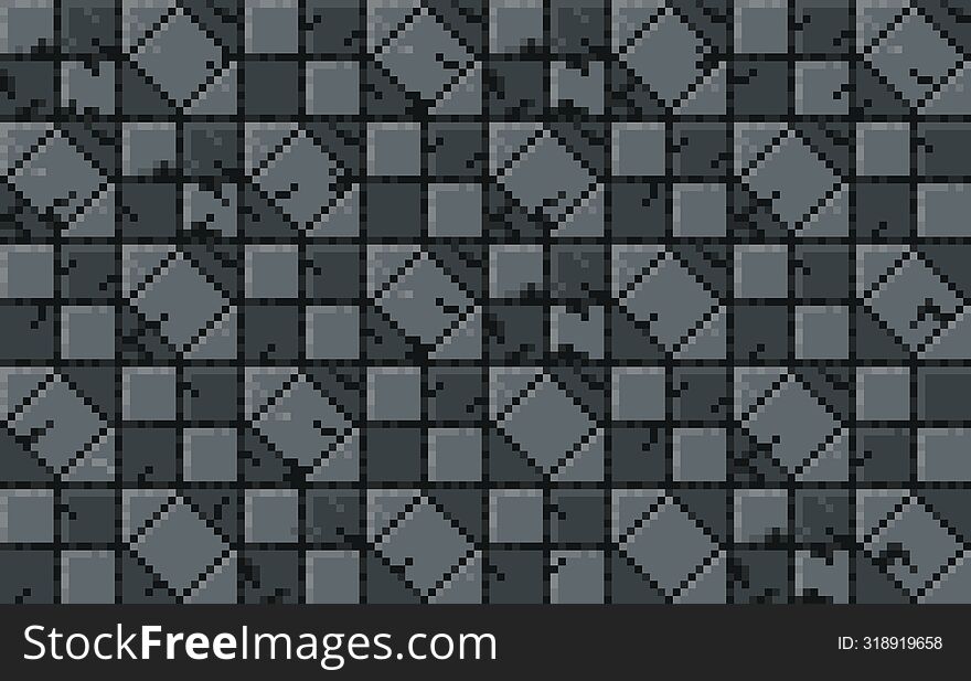 Ground Texture Tile Seamless Pattern, For Pixel Art Style Game. Gray Stone Concrete Seamless Background. 2D Brick Gray Wall Or Flo
