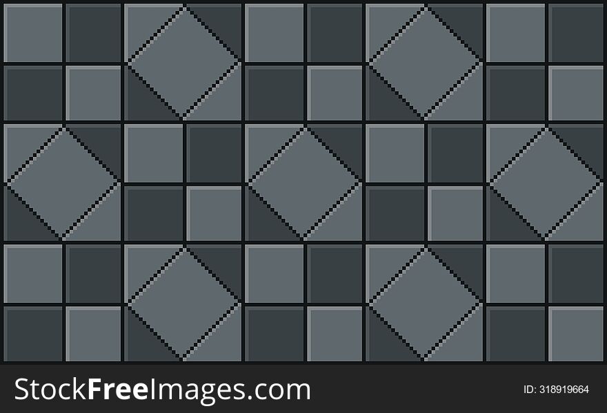 Ground texture tile seamless pattern, for pixel art style game. Gray stone concrete seamless background. 2D brick gray wall or floor texture. Design for wallpaper, background, computer game.