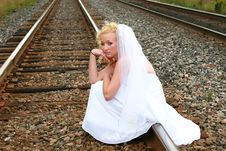 Bride On The Railroad Tracks Royalty Free Stock Photos
