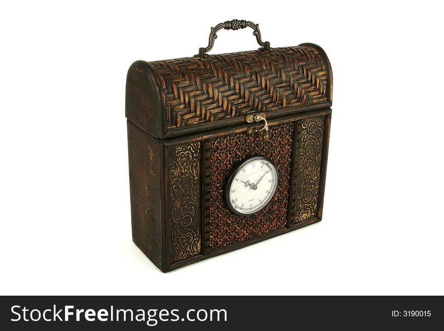 Ornate Carriage Clock Box isolated on a white background.