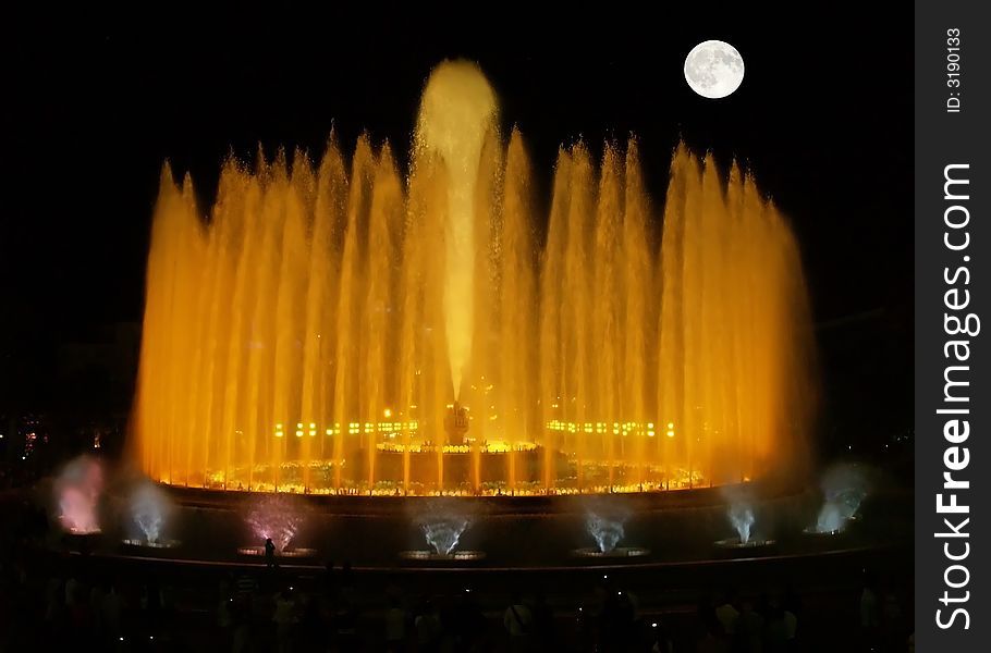 The magnificent fountains in the night in Barcelona, Spain