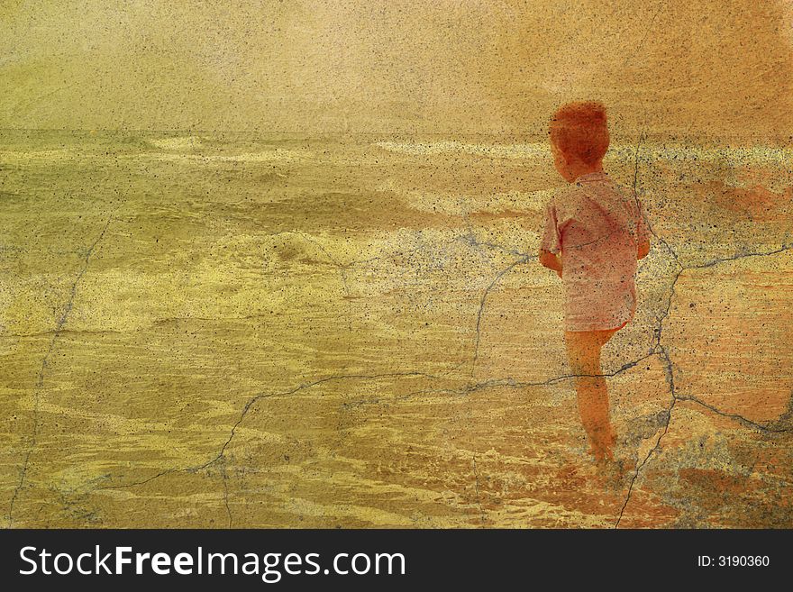 Child on a beach playing with waves. Child on a beach playing with waves