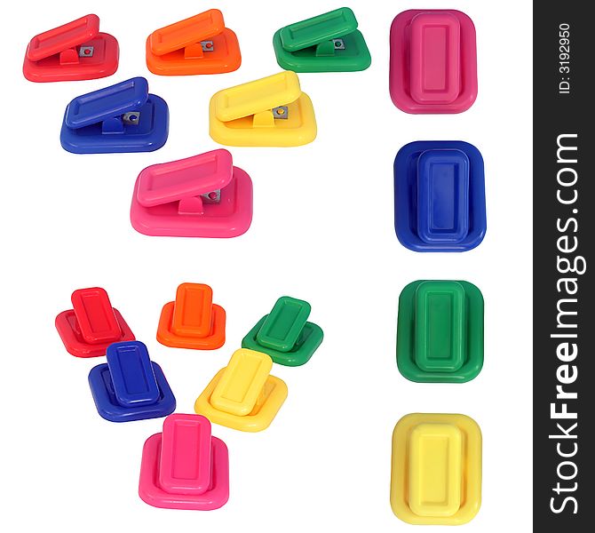 Set of colorful magnetic paper clips. Set of colorful magnetic paper clips