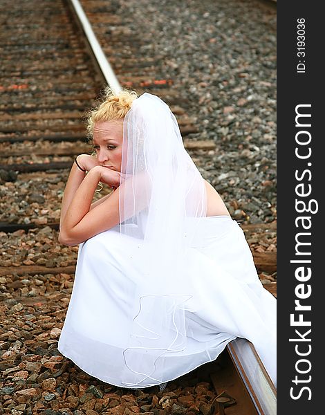 The run away bride on the railroad tracks. The run away bride on the railroad tracks.