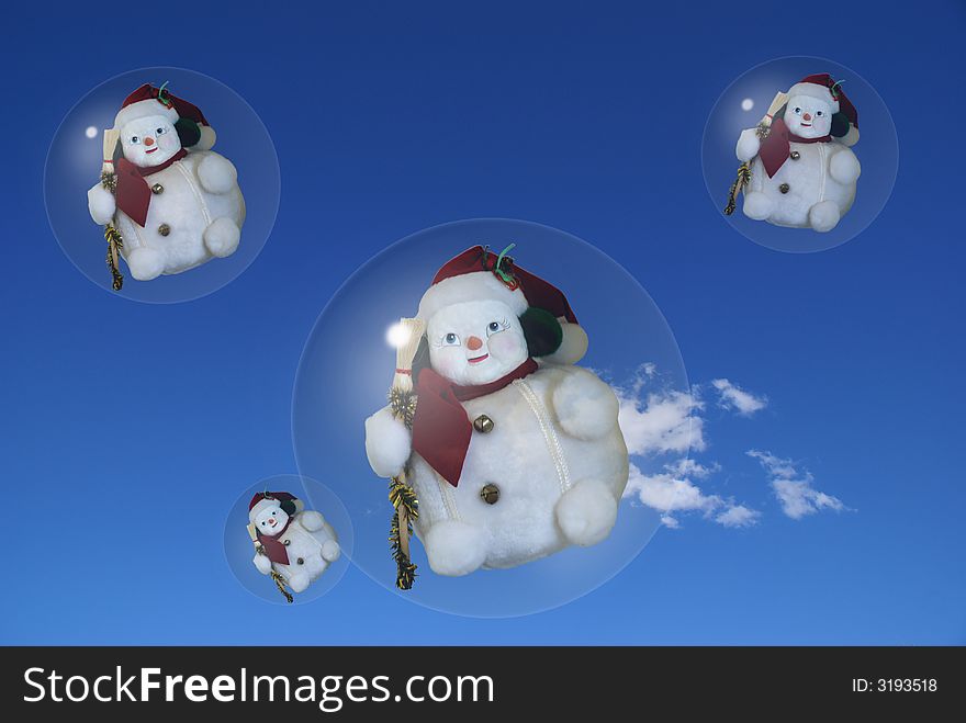 A fly of Snowmen for new year and christmas. A fly of Snowmen for new year and christmas