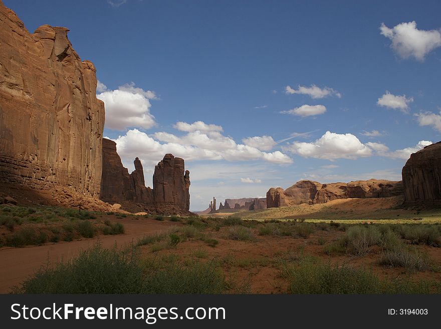 A monument valley shoot with a good sky and clouds. A monument valley shoot with a good sky and clouds