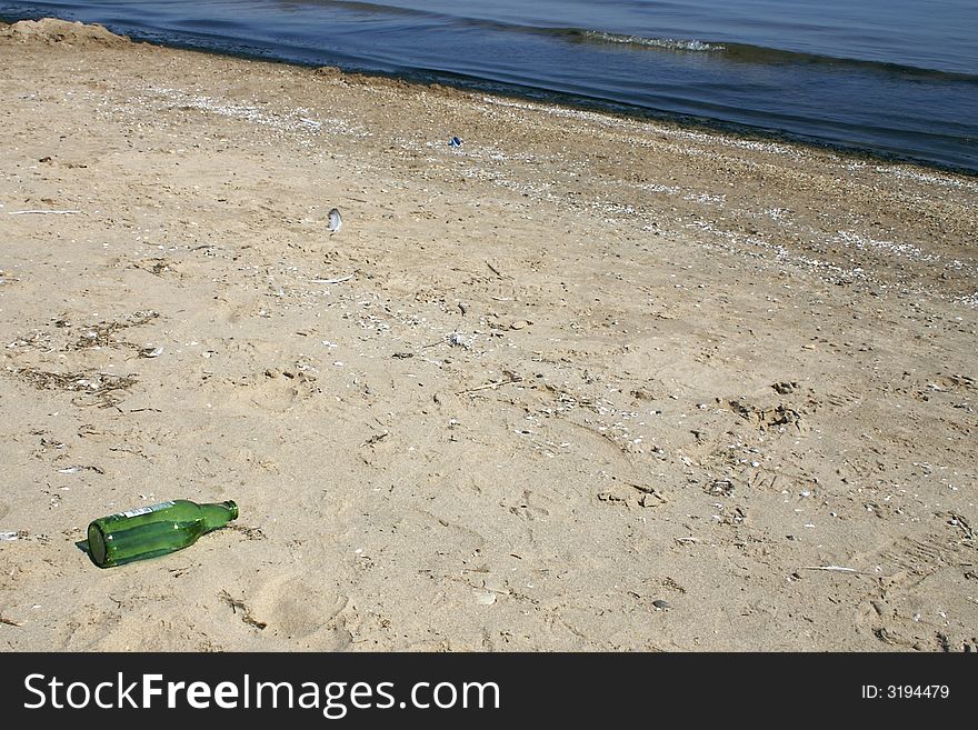 Glass Bottle On Beach