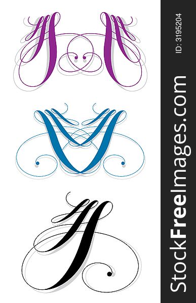 Vector illustration of a calligraphic stroke and vignettes