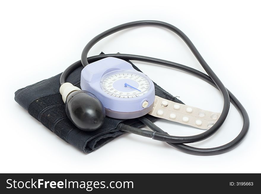 Sphygmomanometer on a white isolated background