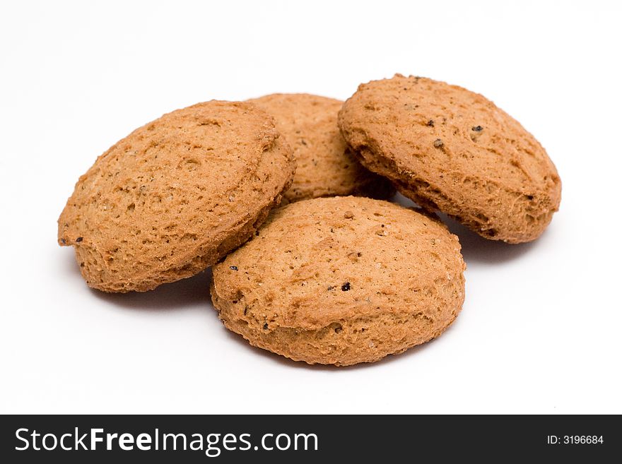 Four biscuits isolated on white background