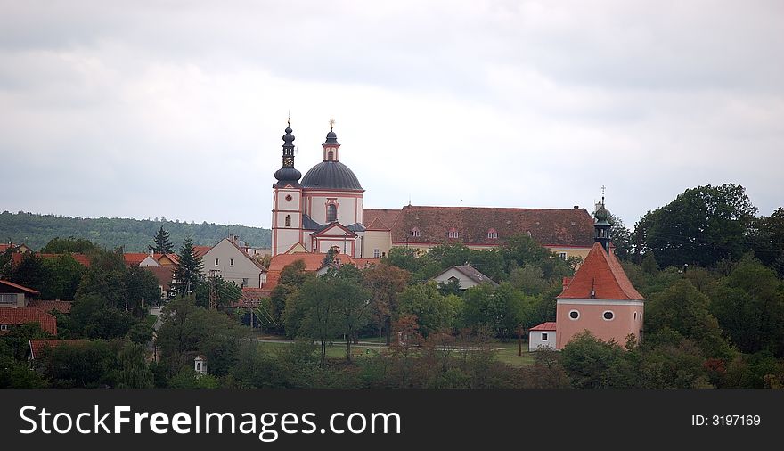 Picture area and baroque church monasterial area in city Znojmo, Czech Republic