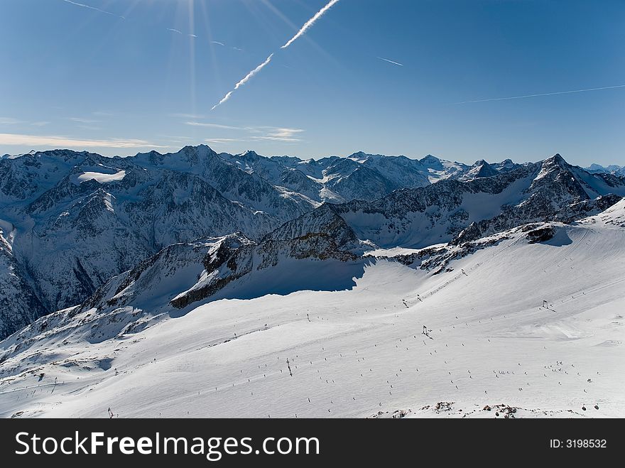 View ski slope and ski lift