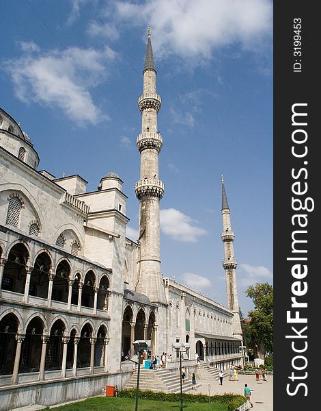 Kind on a minaret in a mosque of the city of Istanbul. Kind on a minaret in a mosque of the city of Istanbul