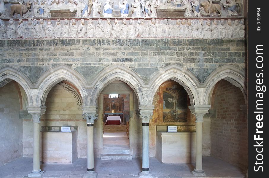 Narthex, entrance hall of the Vezzolano Christian abbey, Piedmont, Italy
