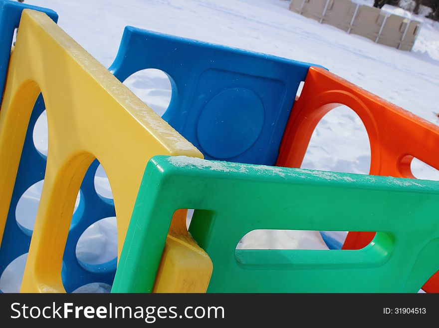 Colourful kids play center is waiting for the snow to melt and the kids to come back to play!. Colourful kids play center is waiting for the snow to melt and the kids to come back to play!