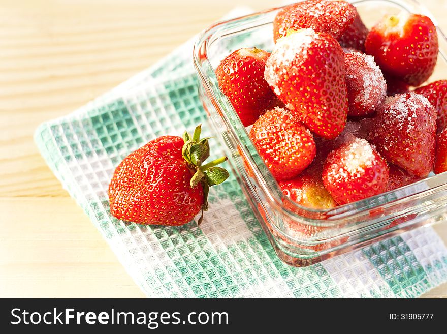 fresh strawberries with sugar-sweet food