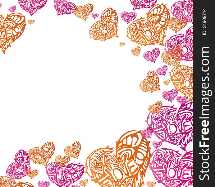 Vector graphic image with orange and pink hearts. Vector graphic image with orange and pink hearts