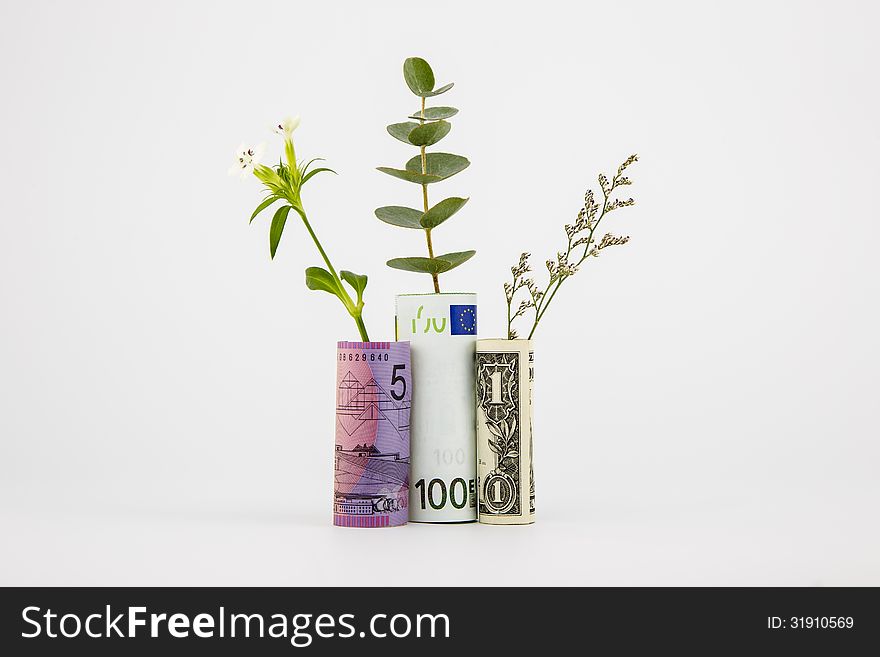 Bank notes and plants, currency and financial concepts