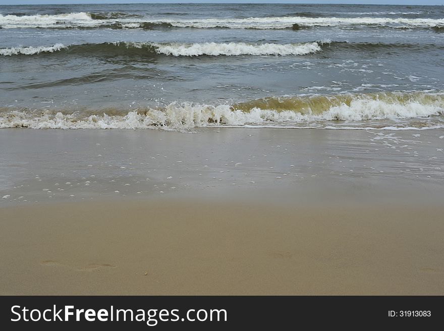 Sea And Beach On Rainy Day