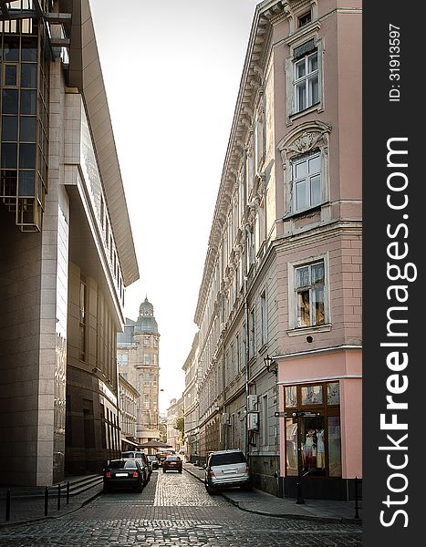 Old narrow street in center of Lviv, Ukraine. Old narrow street in center of Lviv, Ukraine