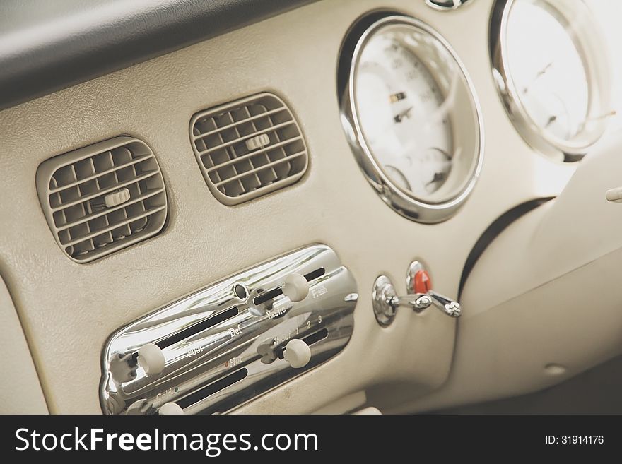 Image of car retro style, interior. Image of car retro style, interior