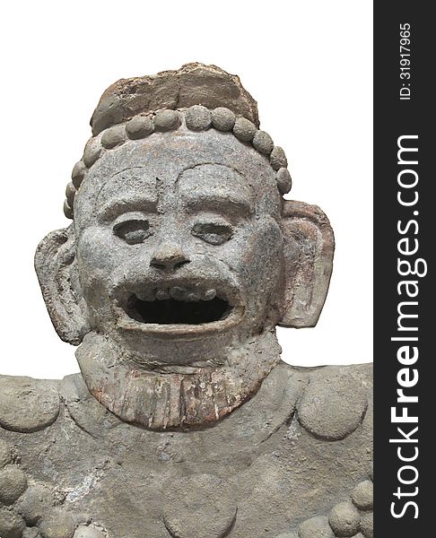 Ancient Aztec Statue Bust Isolated.