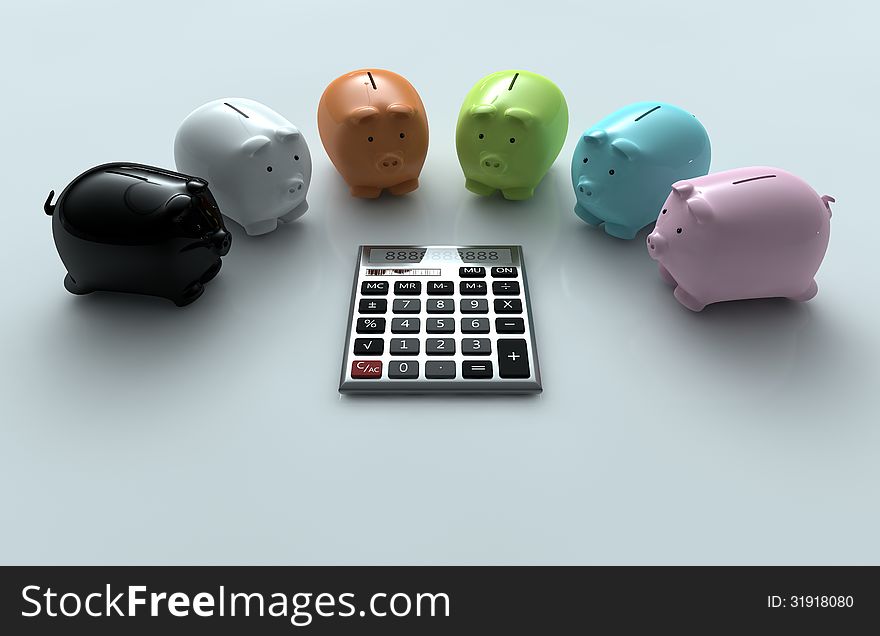 Render illustration from Calculator and Piggy Bank