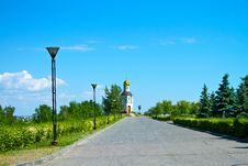 Avenue To The Temple-chapel In Honour Of The Vladimir Icon Of The Mother Of God Royalty Free Stock Photo Avenue To The Temple-chapel In Honour Of The Vladimir Icon Of The Mother Of God Royalty Free Stock Photo