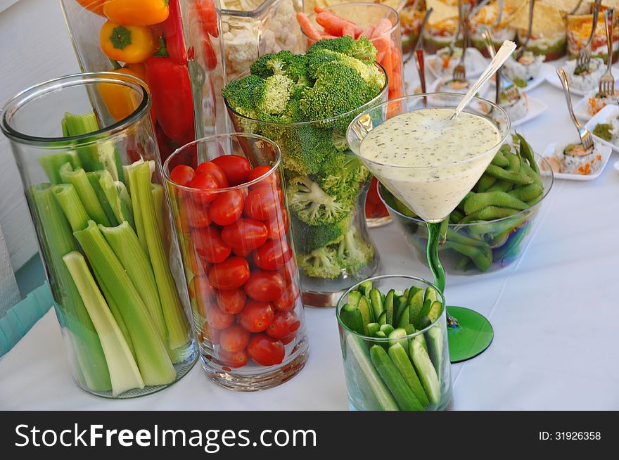 Assorted fresh vegetables with dip, baby shower party