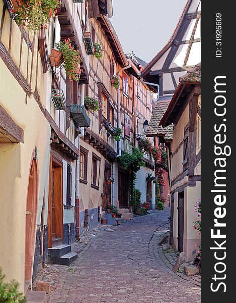 Street in the wine village Eguisheim