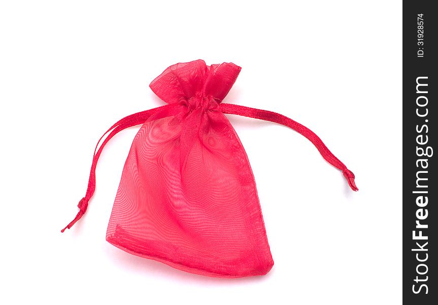 Red cloth bag on white background