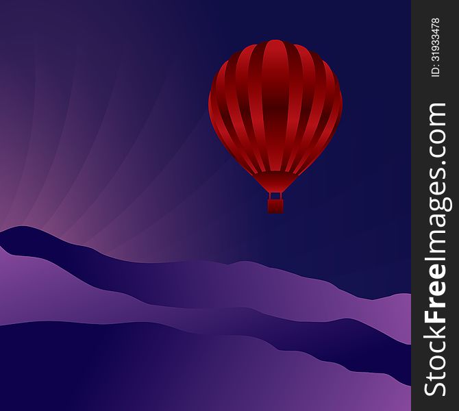 Air balloon in the sky. Vector skyline illustration