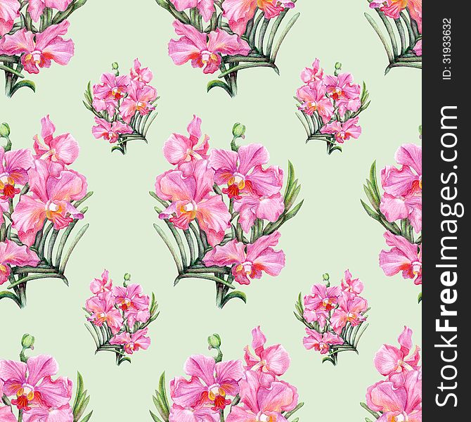 Hand-drawn Orchid Seamless Pattern