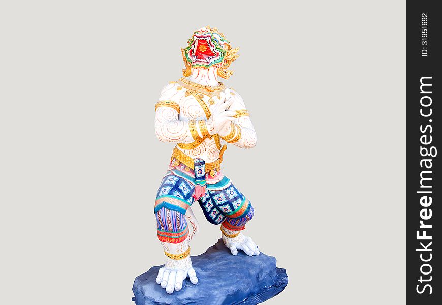 Hanuman is a mighty white monkey in Ramayana . He is the son of Swaha and the god of the wind.