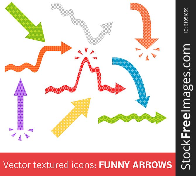 Colorful textured arrows set. Vector illustration for your business and education design. Funny pointing collection. Easy to edit and color change.