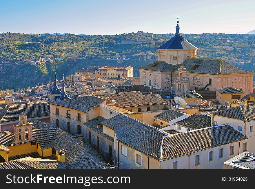 Toledo city center and Alcazar, Castilla La Mancha, Spain