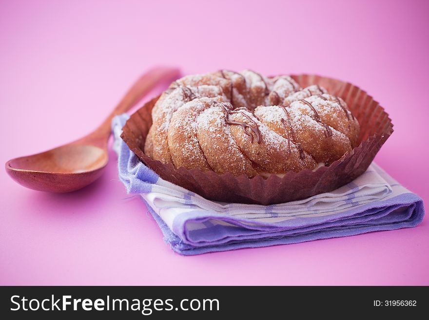 Donut on pink background, on Fabric
