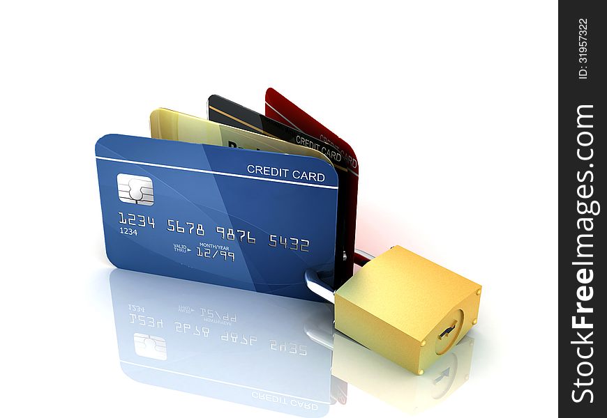 Credit card and padlock security background