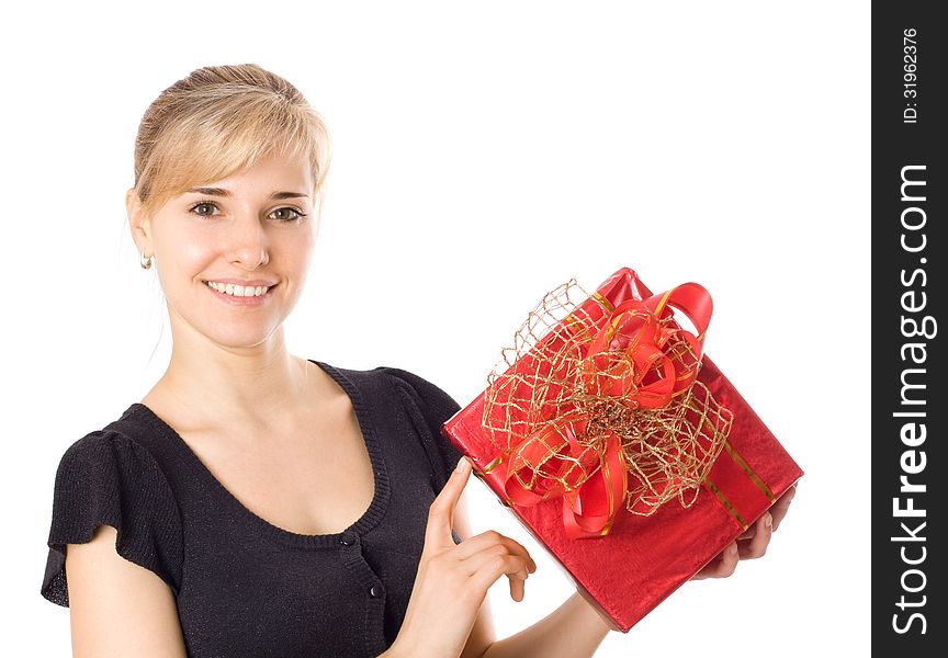 Happy Woman Holding A Gift Box