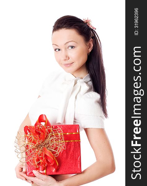 Happy Woman Holding A Gift Box