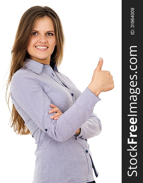 Business woman showing sign ok hand