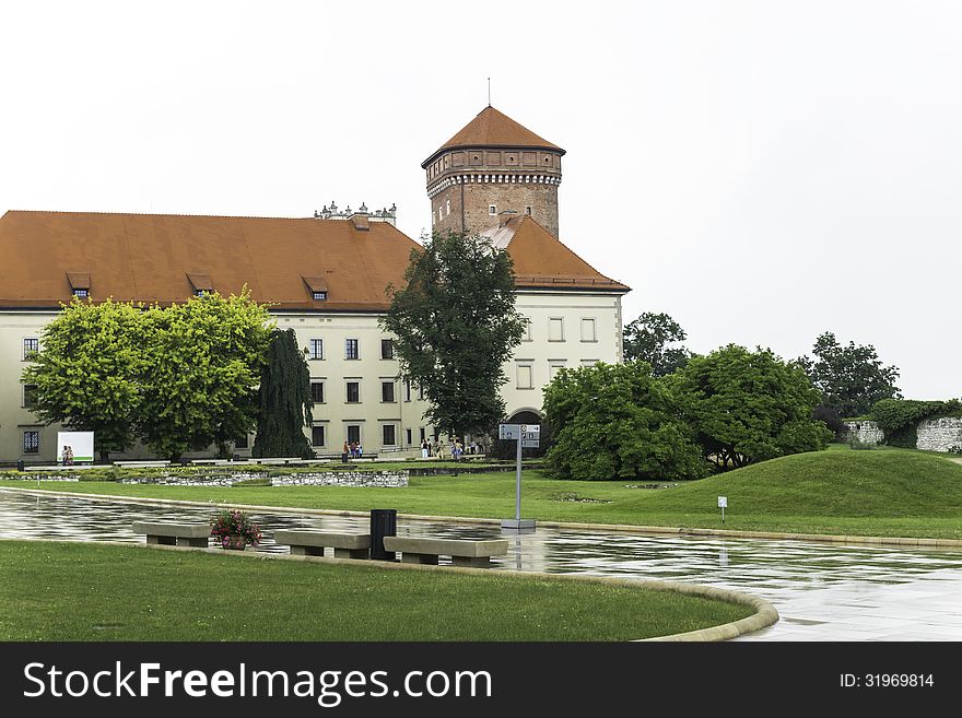 Vie of the Krakow tower on Wawel castle in Poland