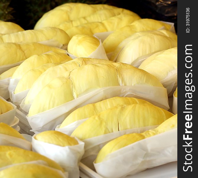 Peeled durian at fruit market