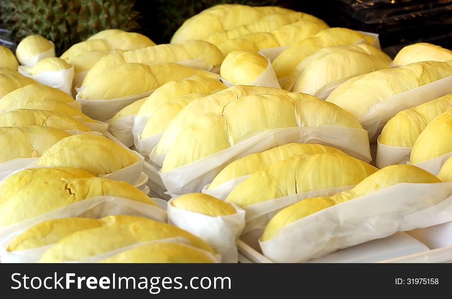 Peeled durian at fruit market