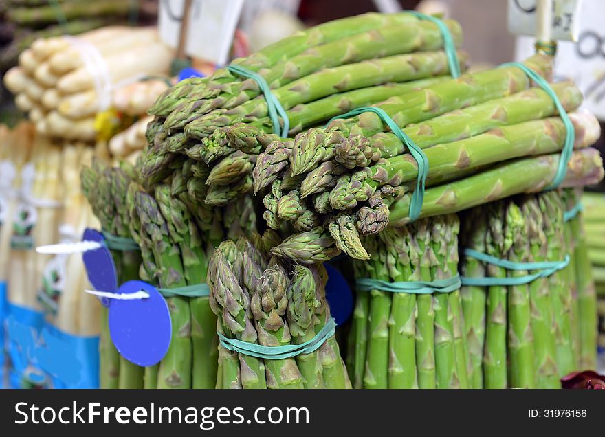 Bunch of asparagus on display