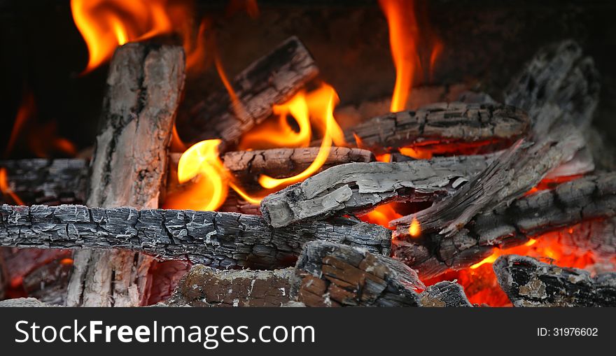 Fireplace With Coals Burning Down