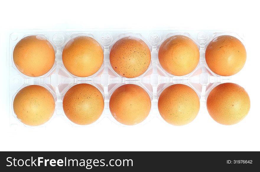 Top view of egg on white background